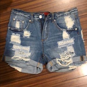 Distressed jean shorts